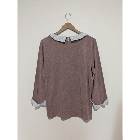 Garnet Hill Medium Blouse Top Mauve Pink Sweater Knit Blouse Collar M Keyhole - Picture 2 of 5